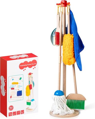 WOODMAM Wooden Kids Cleaning Set, Toddler Cleaning Toys with Broom and Mop in Kuwait