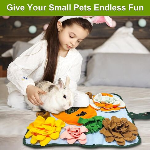 Adpartner Rabbit Toys 20"x20" Rabbit Foraging Mat, Interactive Bunny Hay Feeder for Bunnies, Washable Pet Snuffle Feeding Mat Treat Dispenser Toy for Indoor Rabbits Guinea Pigs Chinchillas Ferrets in Kuwait