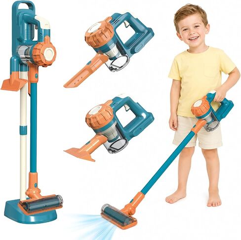 3-in-1 Kids Vacuum that Really Works - Toddler Vacuum Cleaner with Real Suction, Pretend Play Housekeeping & Cleaning Toy Set for Kids Ages 3+ (Blue) in Kuwait