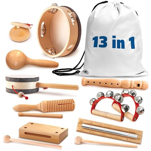 13 Pcs Wooden Musical Instruments for Adults & Kids, with Storage Bag in Saudi Arabia