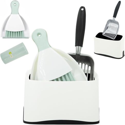 5-in-1 Heavy-Duty Full Metal Cat Litter Scoop with Holder, Cats Litter Scooper Includes Litter Bags, Handy Small Broom&Dustpan Set, Quick Sift, Easy to Clean in Kuwait