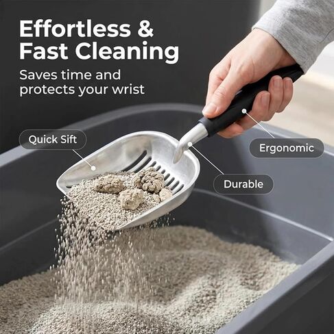 5-in-1 Heavy-Duty Full Metal Cat Litter Scoop with Holder, Cats Litter Scooper Includes Litter Bags, Handy Small Broom&Dustpan Set, Quick Sift, Easy to Clean in Kuwait