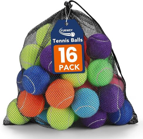 FURWEY Colorful Tennis Balls for Dogs, 2.5 inches, 16 Pack, Non Squeaky in Saudi Arabia