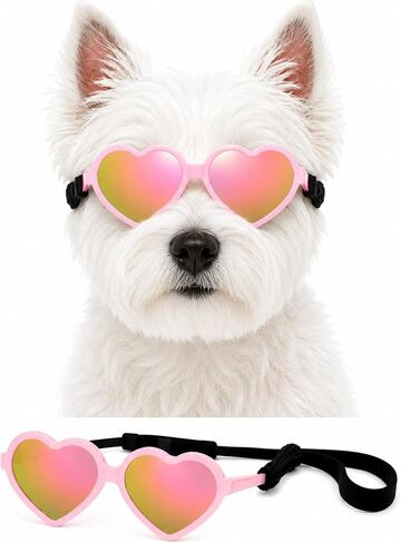 G016-1 Dog Pet Heart Costume Sunglasses for Small to Medium Breed (Up to 15 lbs, Heart Pink-Pink Mirror) in Saudi Arabia