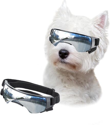 LESYPET Futuristic Dog Goggles for Small Breed, Tech-Style Pet Eye Glasses, Anti-Fog UV Protection Windproof Dog Sunglasses with Adjustable Strap for Outdoor Riding Travel, Blue in Kuwait