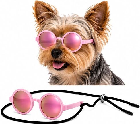 G001-F Dog Pet Costume Flower Sunglasses for Medium Breed (18-40 lbs, Flower Pink Mirror) in Saudi Arabia