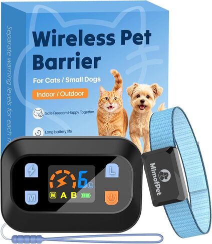 MIMOFPET Wireless Cat Barrier - Mini Outdoor Indoor Pet Barrier with Adjustable Safe Static Intensity,Adjustable Range up to 6 ft,Waterproof Rechargeable Color Display Barrier System in Kuwait