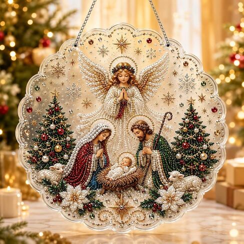 VEDRML Christmas Pearl Diamond Arts Suncatcher DIY Kit (Style 3, 8inch) in Kuwait