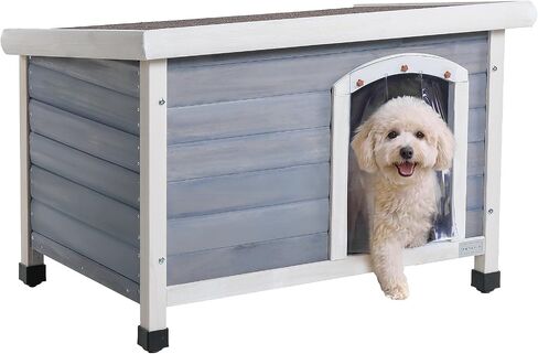 Petsfit Wooden Dog House,Outdoor Pet Kennel, Solid Wood, Weather Proof, Light Grey, Medium/40.8 X 26 X 27.6 Inch in Kuwait