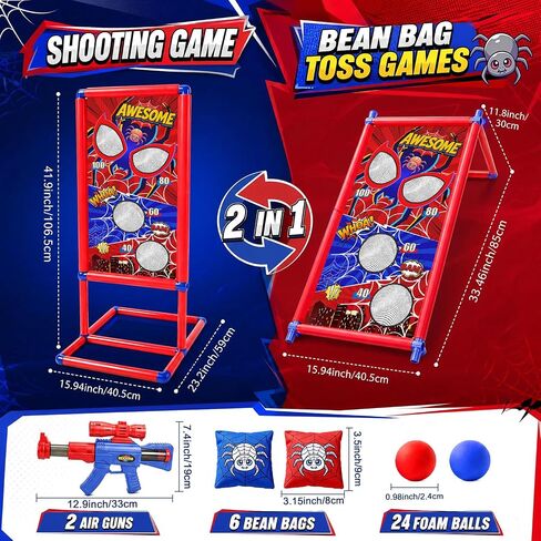 2-in-1 Target Shooting Toys Set, Kids Toy with Hero-Style Target & 2 Air Pump Guns, 24 Foam Balls, Cornhole Board Bean Bag Toss Game Shooting Games Boy Toys for Age 5 6 7 8 9 10 12 in Kuwait