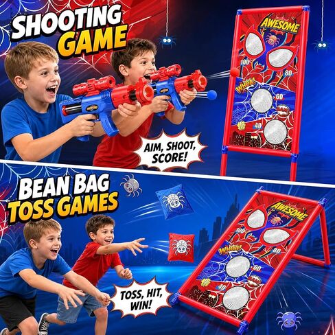 2-in-1 Target Shooting Toys Set, Kids Toy with Hero-Style Target & 2 Air Pump Guns, 24 Foam Balls, Cornhole Board Bean Bag Toss Game Shooting Games Boy Toys for Age 5 6 7 8 9 10 12 in Kuwait