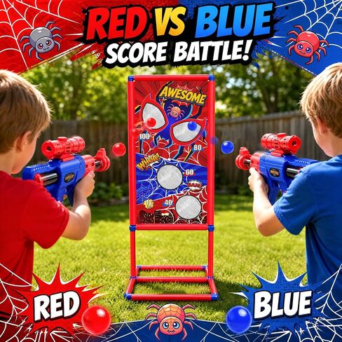 2-in-1 Target Shooting Toys Set, Kids Toy with Hero-Style Target & 2 Air Pump Guns, 24 Foam Balls, Cornhole Board Bean Bag Toss Game Shooting Games Boy Toys for Age 5 6 7 8 9 10 12 in Kuwait