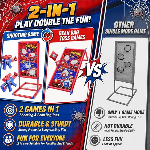 2-in-1 Target Shooting Toys Set, Kids Toy with Hero-Style Target & 2 Air Pump Guns, 24 Foam Balls, Cornhole Board Bean Bag Toss Game Shooting Games Boy Toys for Age 5 6 7 8 9 10 12 in Kuwait