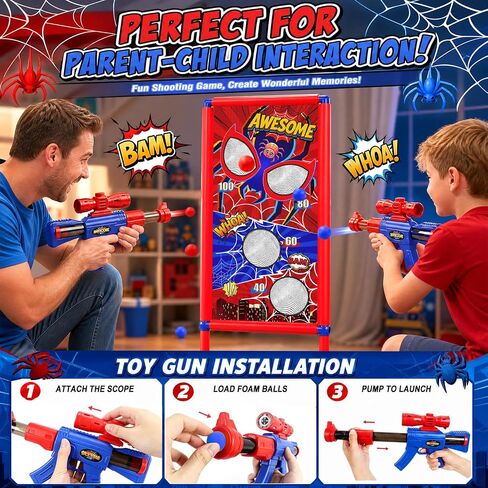 2-in-1 Target Shooting Toys Set, Kids Toy with Hero-Style Target & 2 Air Pump Guns, 24 Foam Balls, Cornhole Board Bean Bag Toss Game Shooting Games Boy Toys for Age 5 6 7 8 9 10 12 in Kuwait