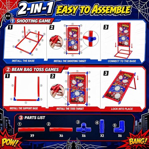 2-in-1 Target Shooting Toys Set, Kids Toy with Hero-Style Target & 2 Air Pump Guns, 24 Foam Balls, Cornhole Board Bean Bag Toss Game Shooting Games Boy Toys for Age 5 6 7 8 9 10 12 in Kuwait