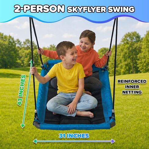 Sportspower Mt. Steel 6.4FT Heavy Duty 1200 lbs Max Weight Capacity Metal Swing Set for Kids & Adults, Steel-Core Ropes with 2 Sling Swings, 2-Person Skyflyer Swing, Bonus Trapeze Swing in Kuwait