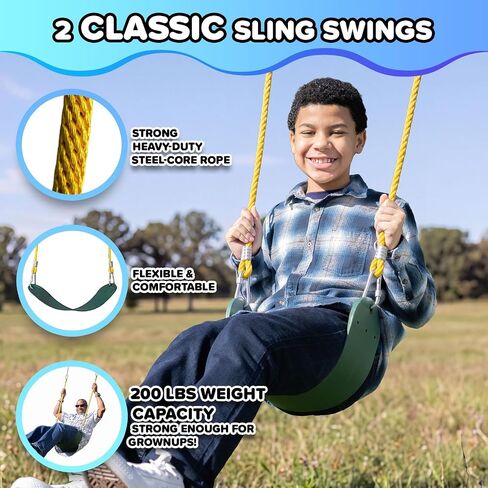 Sportspower Mt. Steel 6.4FT Heavy Duty 1200 lbs Max Weight Capacity Metal Swing Set for Kids & Adults, Steel-Core Ropes with 2 Sling Swings, 2-Person Skyflyer Swing, Bonus Trapeze Swing in Kuwait