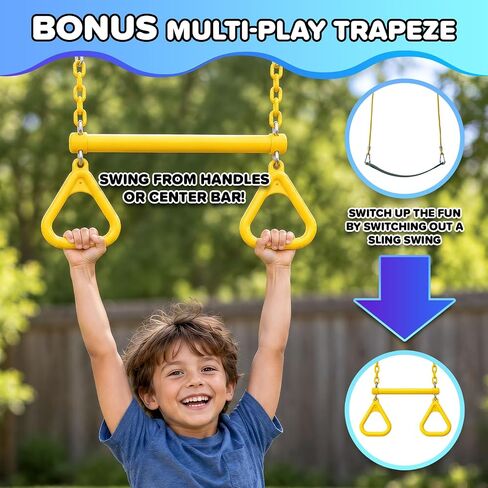 Sportspower Mt. Steel 6.4FT Heavy Duty 1200 lbs Max Weight Capacity Metal Swing Set for Kids & Adults, Steel-Core Ropes with 2 Sling Swings, 2-Person Skyflyer Swing, Bonus Trapeze Swing in Kuwait