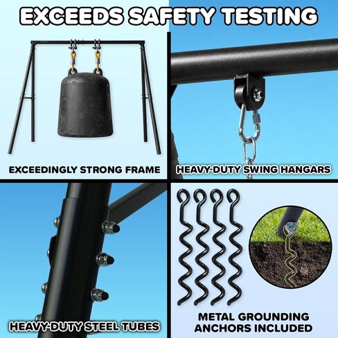 Sportspower Mt. Steel 6.4FT Heavy Duty 1200 lbs Max Weight Capacity Metal Swing Set for Kids & Adults, Steel-Core Ropes with 2 Sling Swings, 2-Person Skyflyer Swing, Bonus Trapeze Swing in Kuwait