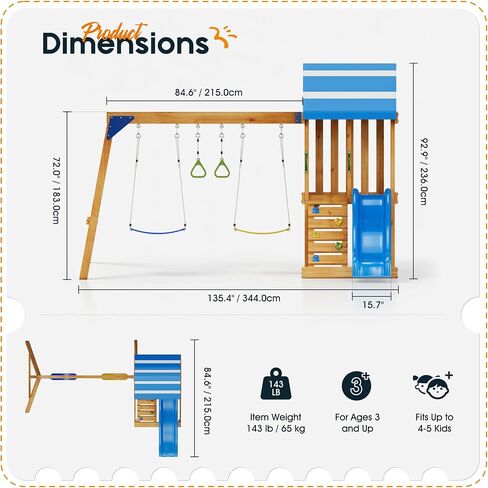 Albott Kids Outdoor Wooden Swing Set with Wave Slide in Saudi Arabia