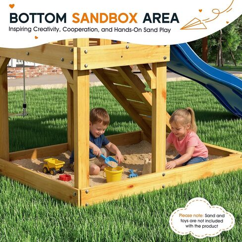 Albott Kids Outdoor Wooden Swing Set with Wave Slide in Saudi Arabia