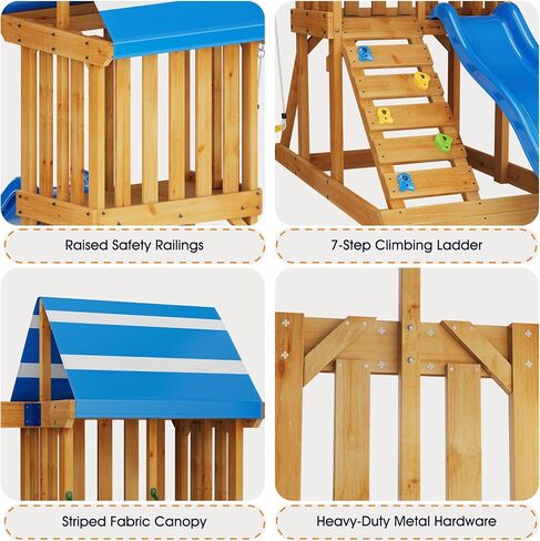Albott Kids Outdoor Wooden Swing Set with Wave Slide in Saudi Arabia