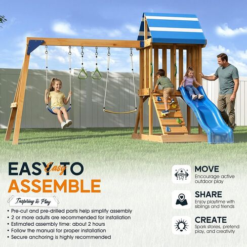 Albott Kids Outdoor Wooden Swing Set with Wave Slide in Saudi Arabia