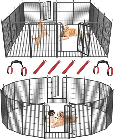 Musen Dog Playpen Indoor Outdoor, 16 Panels Dog Pen 32" Height Dog Fence Exercise with Doors for Large/Medium/Small Dogs, Portable Pet Playpen for Yard RV Camping, Hammer Paint Finish (Patent Pending) in Kuwait