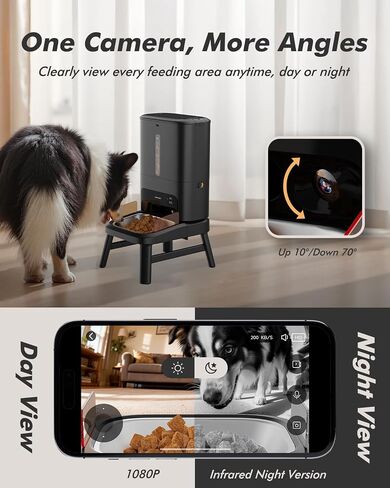 Automatic Dog Feeder for Large Breed with Camera - 15L/ 63 Cups Anti-Clog 5G WiFi Dog Food Dispenser for 2-23mm Kibble, Elevated Stand, Large Food Tray, 1080P HD Video with Night Vision, Keeps Fresh in Saudi Arabia