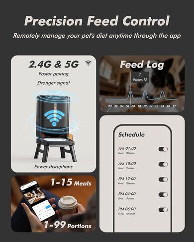 Automatic Dog Feeder for Large Breed with Camera - 15L/ 63 Cups Anti-Clog 5G WiFi Dog Food Dispenser for 2-23mm Kibble, Elevated Stand, Large Food Tray, 1080P HD Video with Night Vision, Keeps Fresh in Saudi Arabia