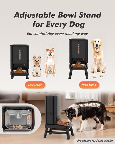 Automatic Dog Feeder for Large Breed with Camera - 15L/ 63 Cups Anti-Clog 5G WiFi Dog Food Dispenser for 2-23mm Kibble, Elevated Stand, Large Food Tray, 1080P HD Video with Night Vision, Keeps Fresh in Saudi Arabia