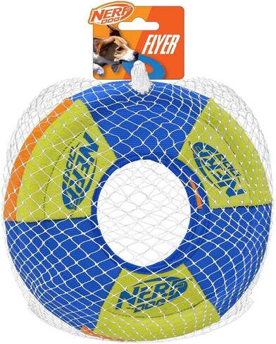 Nerf Dog Toss and Tug Ring Dog Toy, Flying Disc, Lightweight, Durable and Water Resistant, 9 Inch Diameter, For Medium/Large Breeds, Two Pack, Green and Orange in Kuwait