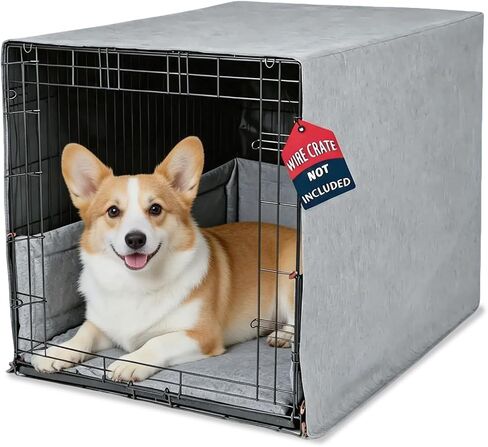 Calm 3-Piece Dog Crate Cover Set with Mat & Bumper for 30" Wire Crate,Gray in Kuwait