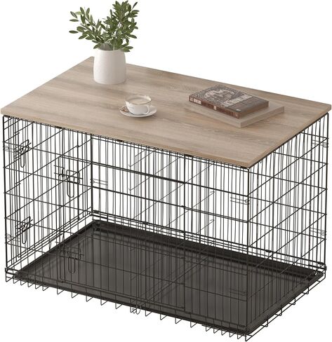 Piskyet Dog Crate Topper Wood Countertop(Grey, for 48 inch Crate) in Kuwait