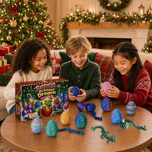 تقويم Advent 2025،24pcs بيض التنين المطبوع ثلاثي الأبعاد مع التنين من الداخل ، وتصميم الانزلاق الواقعي التنين المتحرك ، والتنين ثلاثي الأبعاد المطبوع ، ومقتنيات الحيوانات ثلاثية الأبعاد للبالغين والأطفال (24pcs-multicolor) in Kuwait