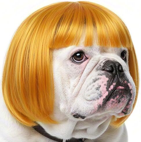 Funny Dog Wig for Small Medium Large Dogs with Free Head Flower, Trimmable Pet Costume Cat Cosplay Decoration for Halloween, Christmas, Parties in Kuwait