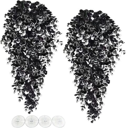 Hamiledyi Fake Reptile Plants 2 Pack Hanging Fake Plants, Plants for Reptiles with Suction Cup, Fake Amphibian Plants for Bearded Dragon Lizard Geckos Chameleon Tank (Orange) in Saudi Arabia