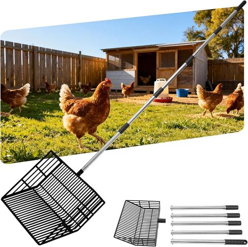EXPAWLORER Long Handle Cat Litter Scoop - Non-Stick Metal Litter Scooper for Litter Box, Detachable Fast Sifting Shovel, Chicken Poop Scooper in Kuwait