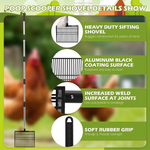 EXPAWLORER Long Handle Cat Litter Scoop - Non-Stick Metal Litter Scooper for Litter Box, Detachable Fast Sifting Shovel, Chicken Poop Scooper in Kuwait