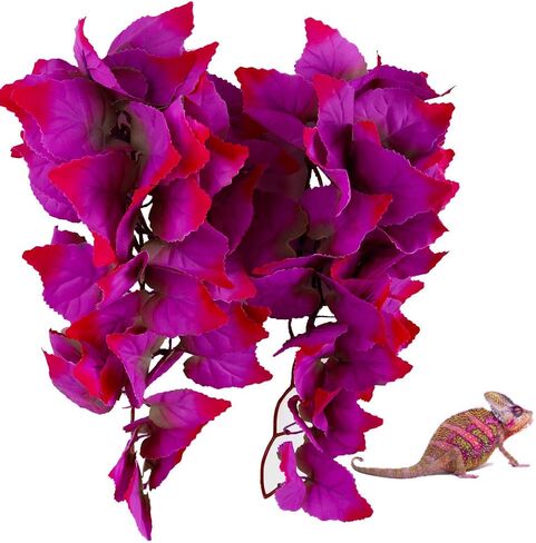 2 Pack Realistic Silk Hanging Plants for Reptile Terrarium, Non-Toxic Artificial Pink Decor, Safe Habitat for Bearded Dragons, Lizards, Geckos, Snakes & Amphibians in Kuwait
