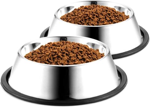 Steel Dog Bowls,Dog Dishes 8oz 12oz 18oz 28oz 48oz, Cat Bowl Water and Food with Rubber Base for Small/Medium/Large Dogs, Cats, Puppy Rabbit and Kitten (1 Cup/8 oz, Silver/2Pack) in Kuwait