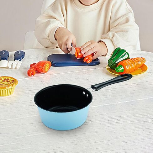 Mini Kitchen Cookware Kids Pretend Play Toy Pan with Nonstick Surface and Anti Scald Handle Quick Heating Metal for Children Role Play Suitable for, Blue Steel Pot in Kuwait