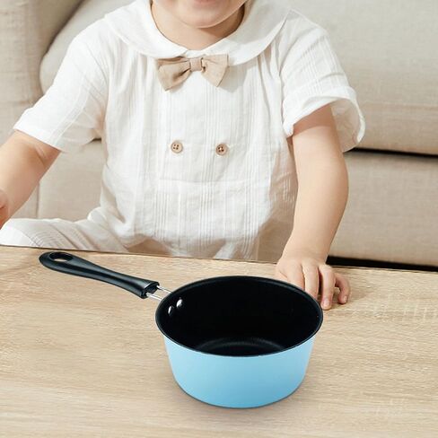 Mini Kitchen Cookware Kids Pretend Play Toy Pan with Nonstick Surface and Anti Scald Handle Quick Heating Metal for Children Role Play Suitable for, Blue Steel Pot in Kuwait