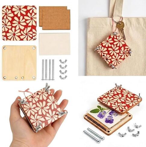 QIVARONZEL Mini Flower Press Kit, 2.5 Inch Pocket Flower Press with 10 Absorbent Papers, Flower Press Keychain, Presses Plants, Leaves, Herbs and Micro Flowers for Arts and Crafts Lovers in Kuwait