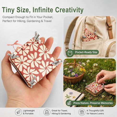 QIVARONZEL Mini Flower Press Kit, 2.5 Inch Pocket Flower Press with 10 Absorbent Papers, Flower Press Keychain, Presses Plants, Leaves, Herbs and Micro Flowers for Arts and Crafts Lovers in Kuwait