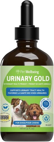 Pet Wellbeing Gold البولية للكلاب والقطط - تركيبة بيطرية - صحة المسالك البولية، التهاب المسالك البولية وعدوى المثانة، درجة حموضة البول الطبيعية - مكمل عشبي طبيعي 4 أونصة (118 مل) in Kuwait
