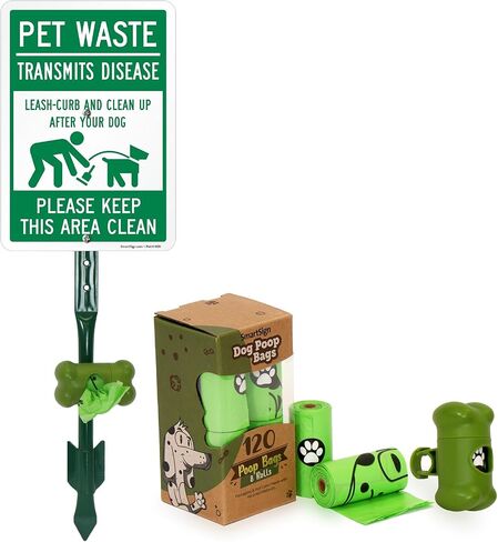 SmartSign "Pet Waste Transmits Disease, Leash-Curb and Clean Up After Your Dog, Please Keep This Area Clean" Metal Sign, 14" x 10", 40 mil Laminated Rustproof Aluminum, Green/White, USA-Made in Kuwait