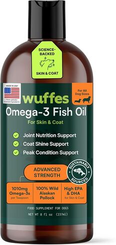يدعم Wuffes Advanced Omega 3 زيت السمك للكلاب والأحماض الدهنية الطبيعية و DHA الدهنية ، وتغذية المفاصل ، والهضم والجهاز المناعي - بنسبة 100 ٪ من زيت السمك البري النقي ، 16 أوقية ، 16 أوقية in Kuwait