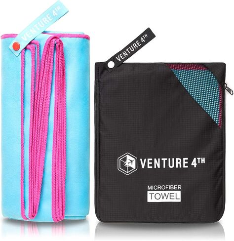 منشفة سفر سريعة الجفاف من VENTURE 4TH - مناشف من الألياف الدقيقة فائقة النعومة سريعة الجفاف - ضرورية للتخييم وحقائب الظهر واليوجا والسباحة وصالة الألعاب الرياضية والرياضة والشاطئ - 3 أحجام صغيرة in Kuwait