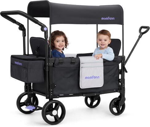 MOMFANN Stroller Wagon for Kids, Double Wagon Stroller Toddlers, All-Terrain Baby Wagon with Canopy & 2 Seaters, Adjustable Handle & Pull Bar for Infants and Toddlers, Gray in Kuwait